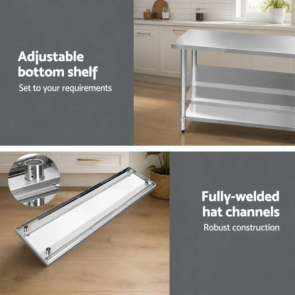 304 Stainless Steel Kitchen Work Table, 1829x610mm