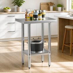 Stainless Steel Work Bench Kitchen Prep Table Adjustable Shelf Storage 610x457mm