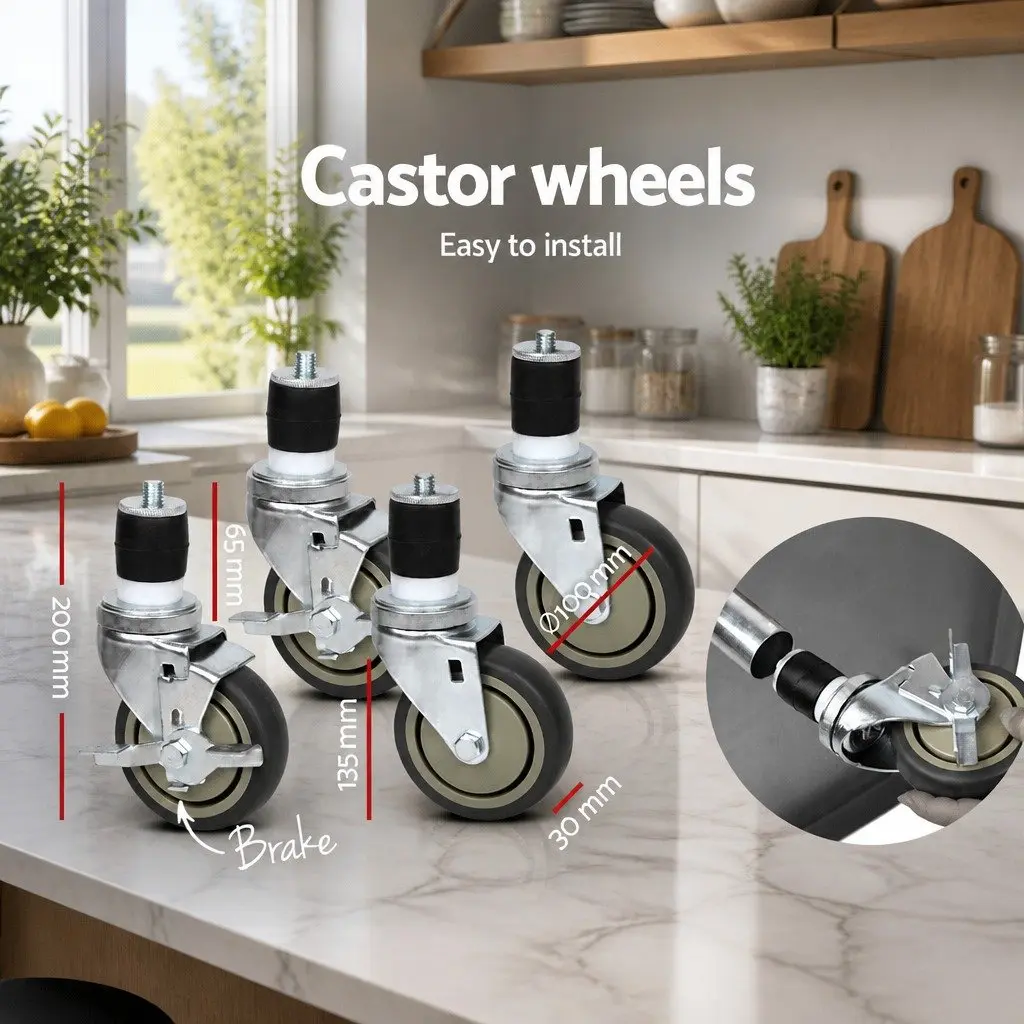 Stainless Steel Kitchen Work Bench with Castor Wheels 1829x760mm Adjustable