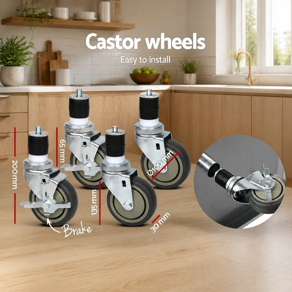 Stainless Steel Kitchen Work Bench with Castor Wheels 1829x760mm Adjustable