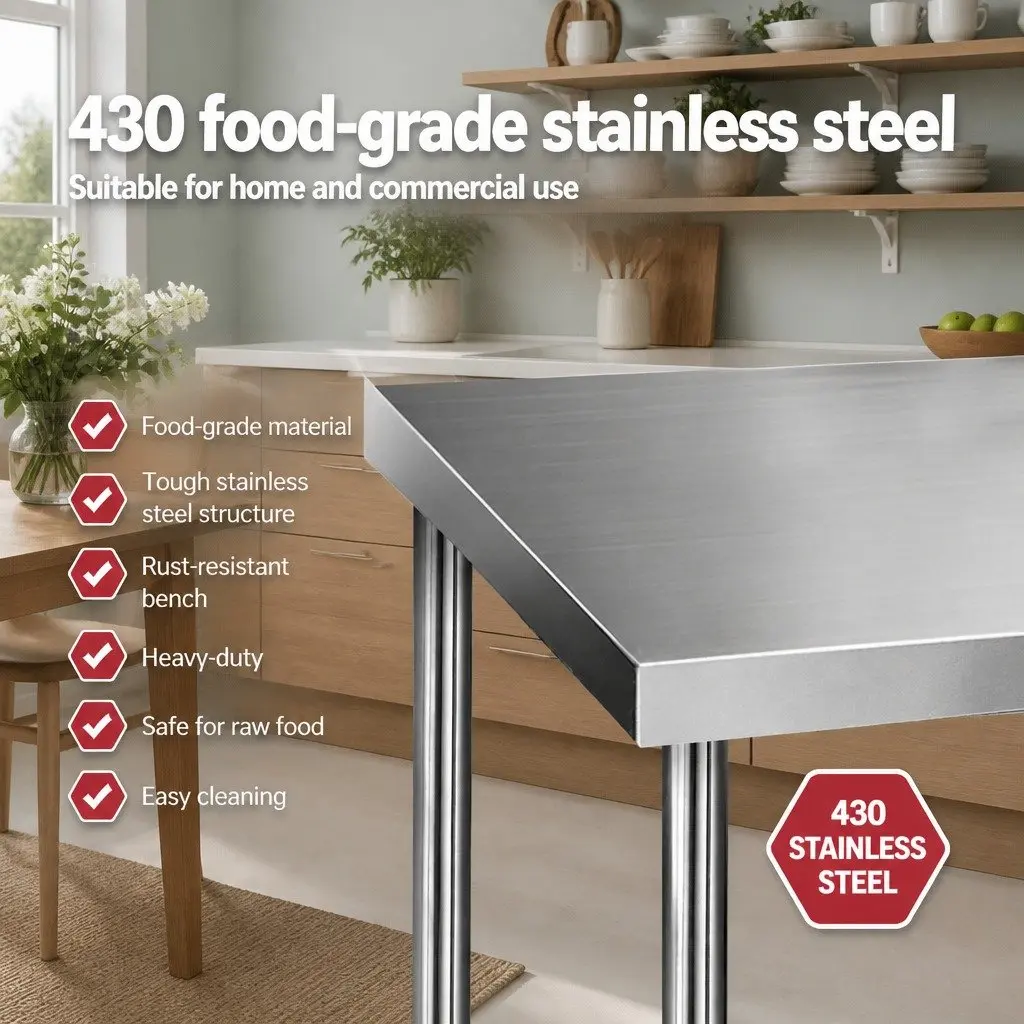 Stainless Steel Kitchen Work Bench Prep Table 1829x760mm Commercial Grade