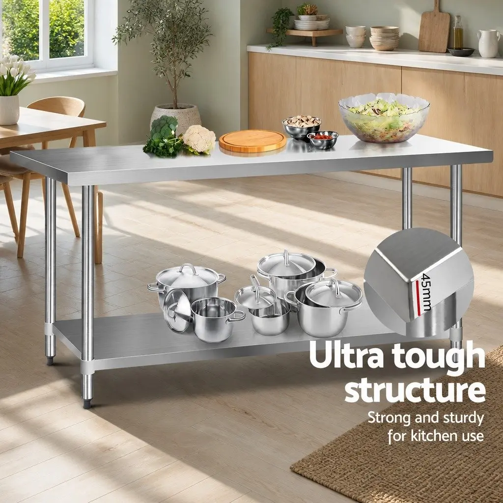 Stainless Steel Kitchen Work Bench Prep Table 1829x760mm Commercial Grade