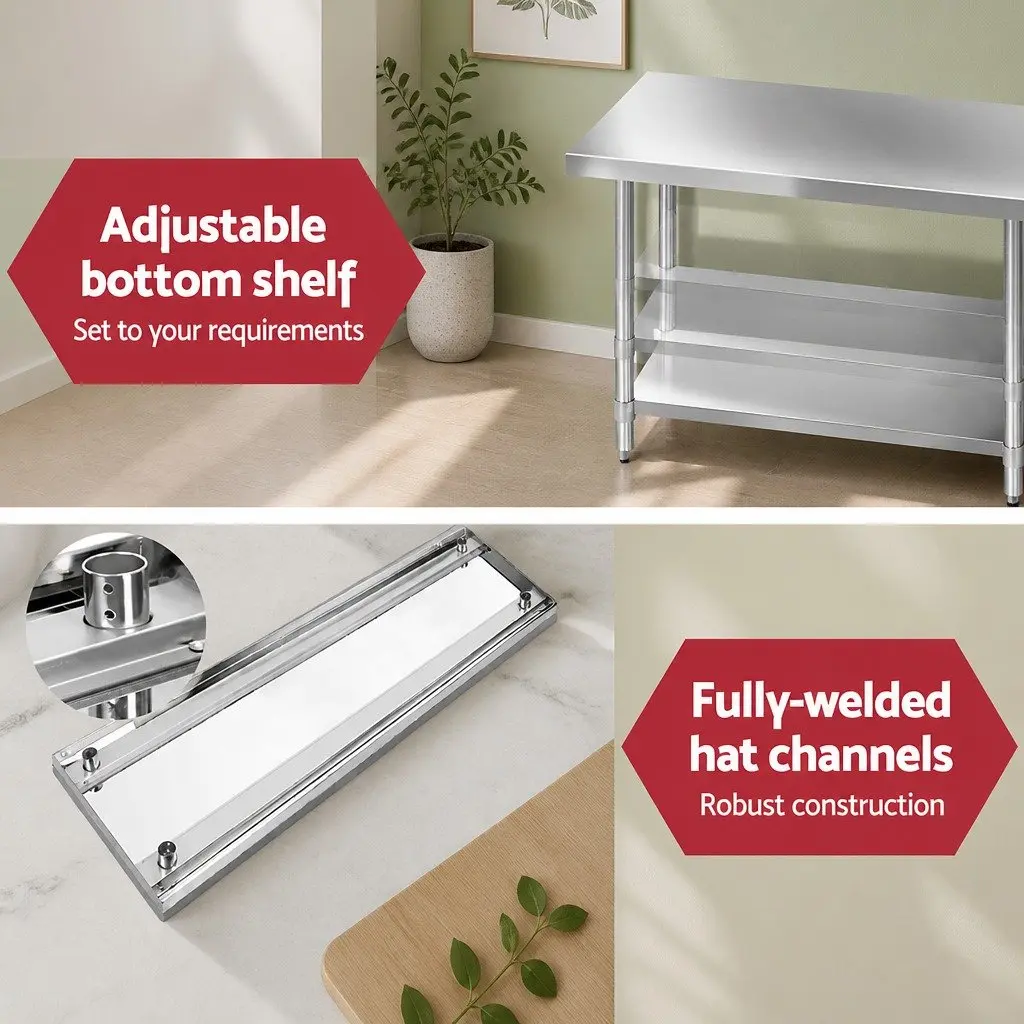 Stainless Steel Kitchen Work Bench Prep Table 1829x760mm Commercial Grade