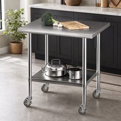 Stainless Steel Kitchen Bench Table 914x762mm with Wheels