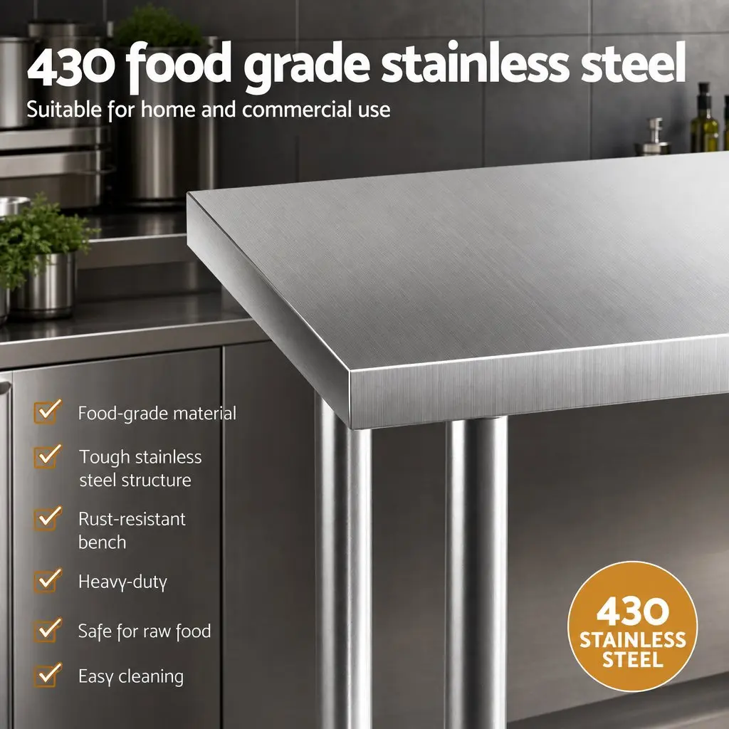 Stainless Steel Kitchen Bench Table 914x762mm with Wheels