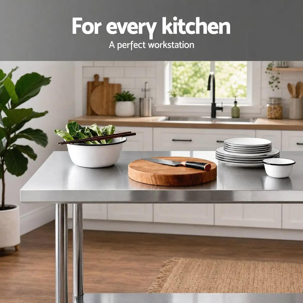 Stainless Steel Kitchen Bench Table 914x762mm with Wheels