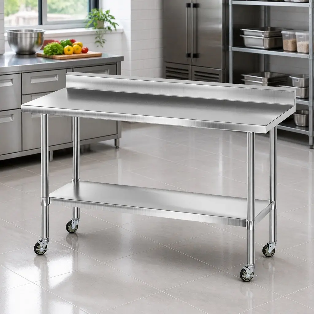Stainless Steel Kitchen Work Bench 1500x600mm Splashback Undershelf Prep Table