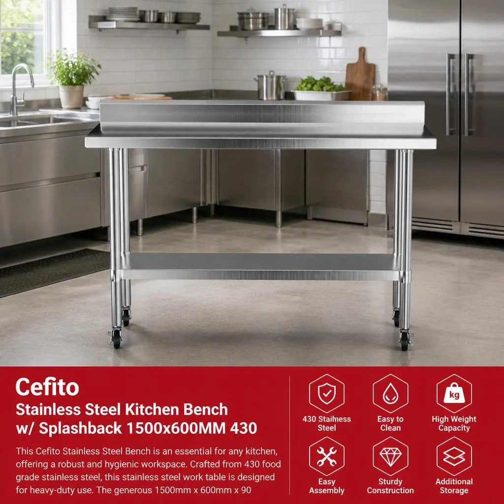 Stainless Steel Kitchen Work Bench for Food Preparation 1500x600mm