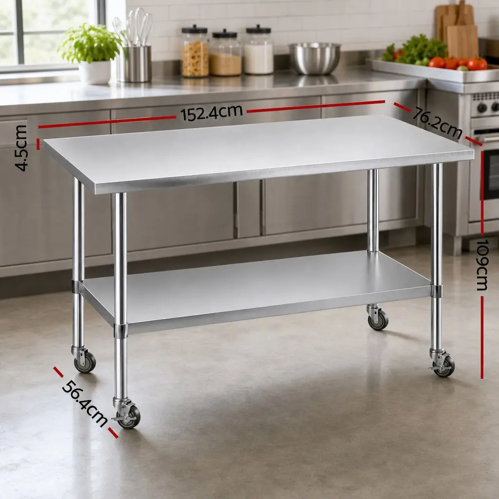 Stainless Steel Prep Table 1524x762mm with Castors