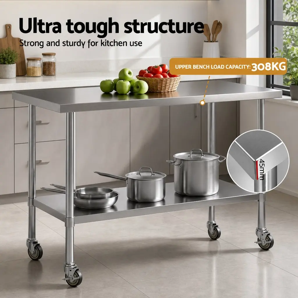 Stainless Steel Prep Table 1524x762mm with Castors