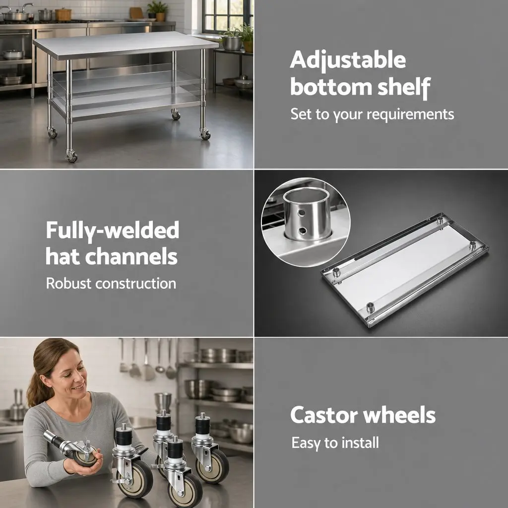 Stainless Steel Prep Table 1524x762mm with Castors