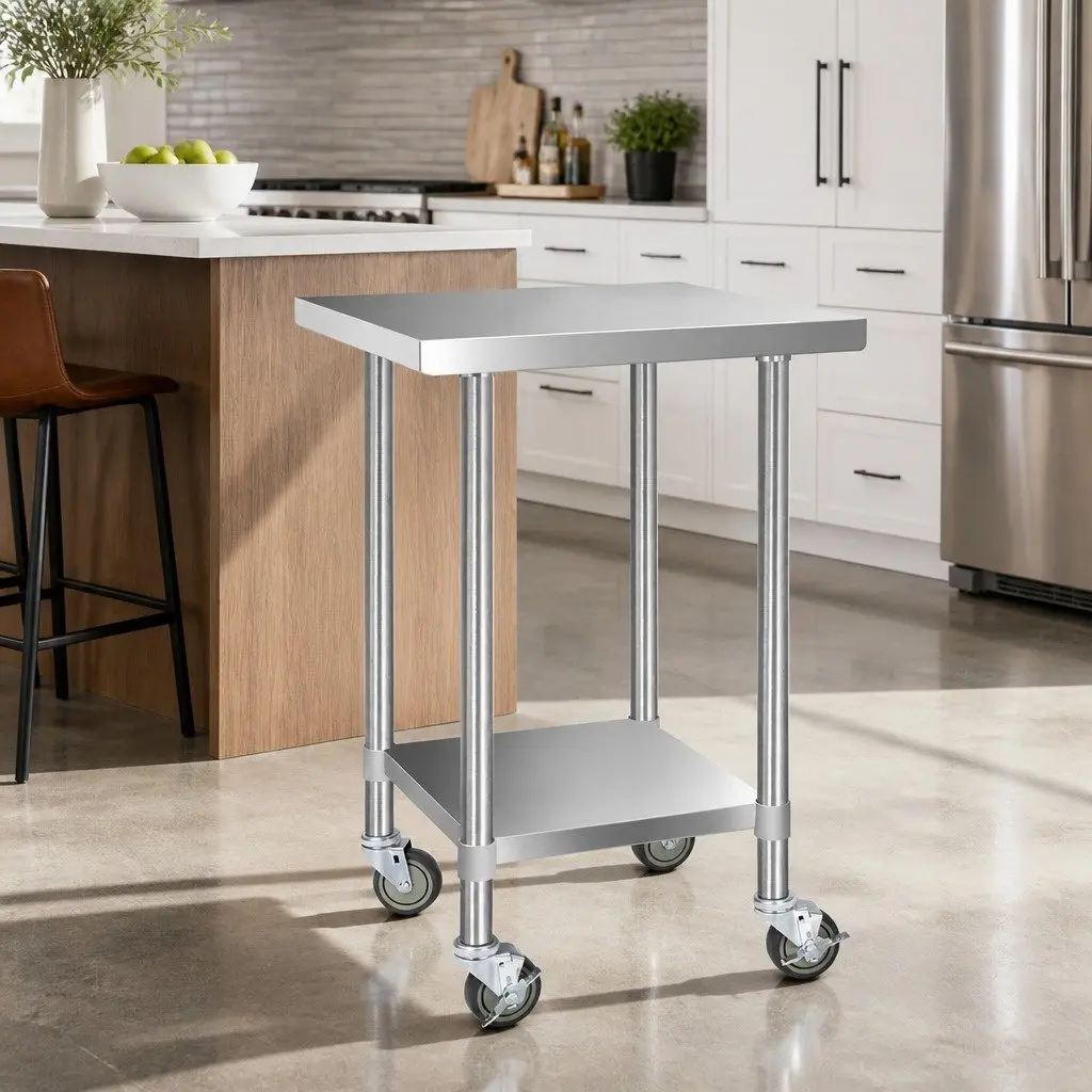 Stainless Steel Kitchen Bench 610x610mm with Wheels