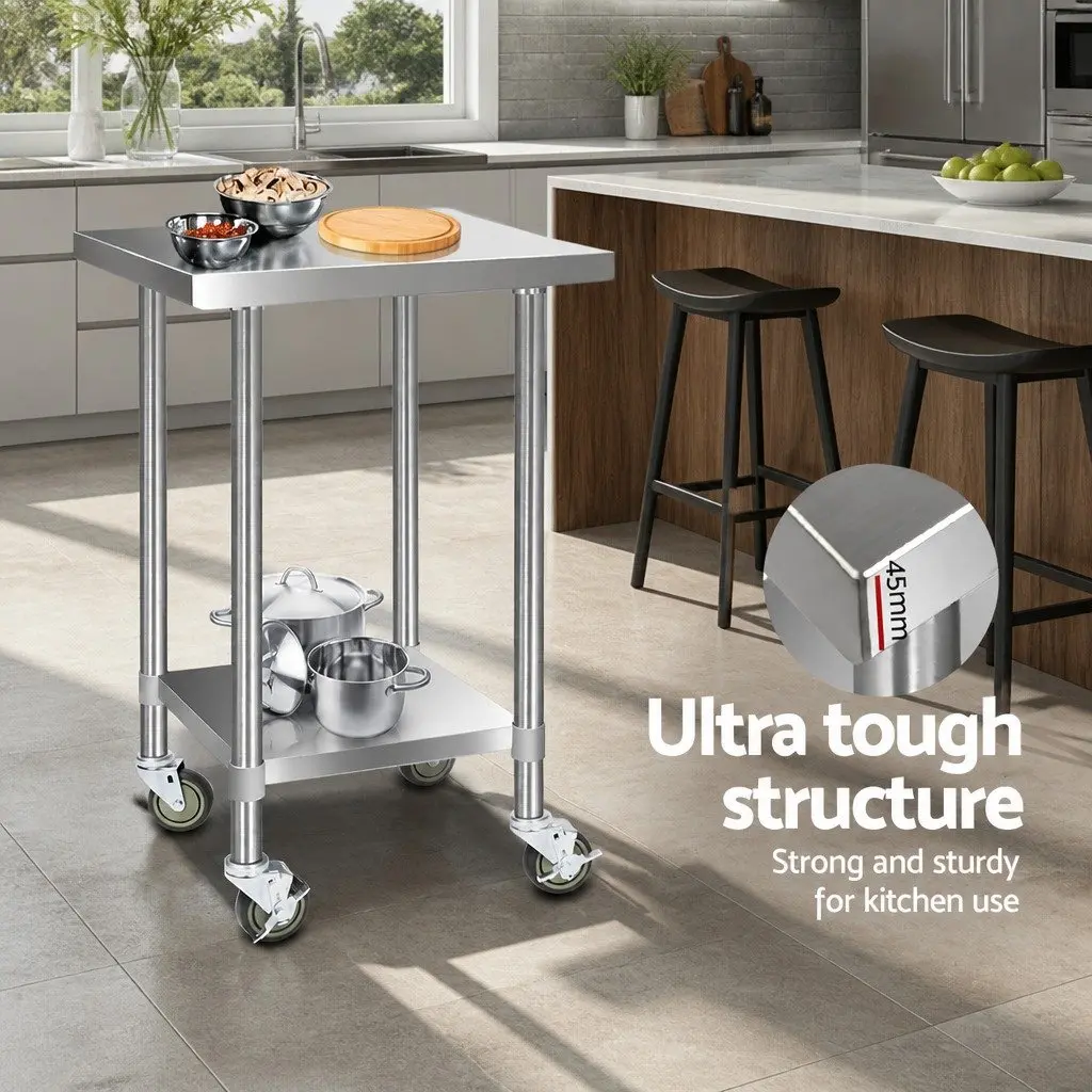 Stainless Steel Kitchen Work Bench Mobile Trolley 610x610mm