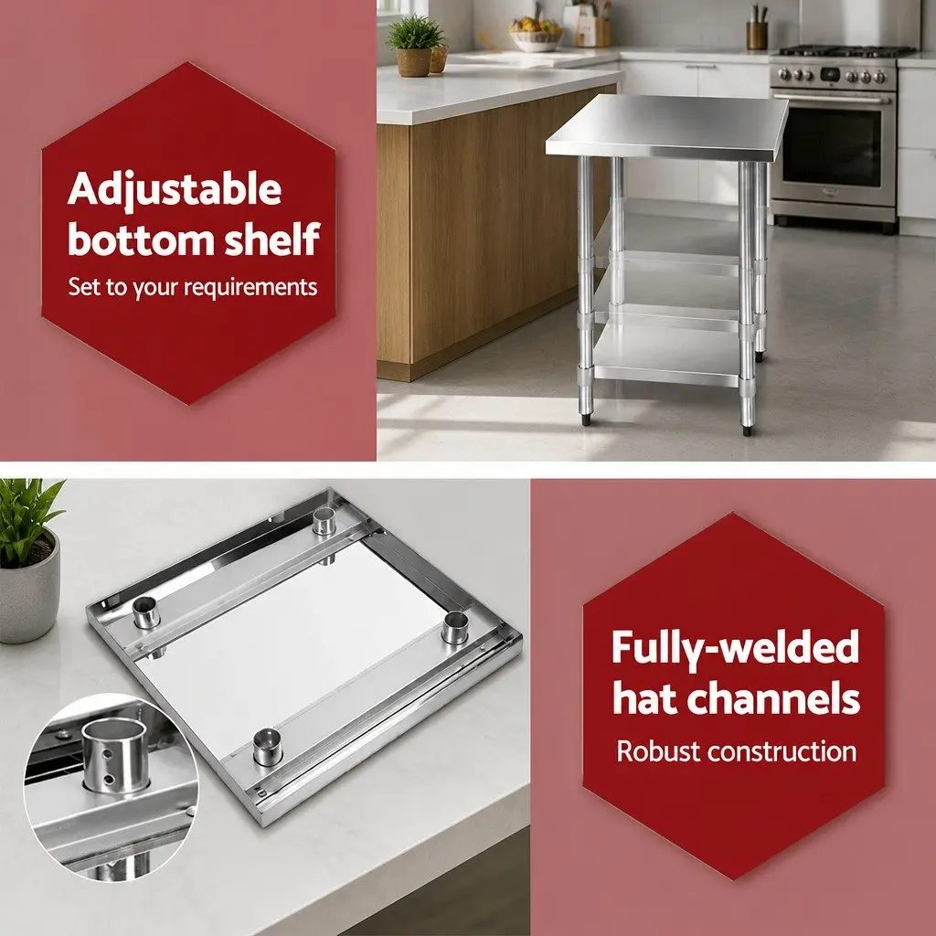 Stainless Steel Kitchen Work Bench Mobile Trolley 610x610mm