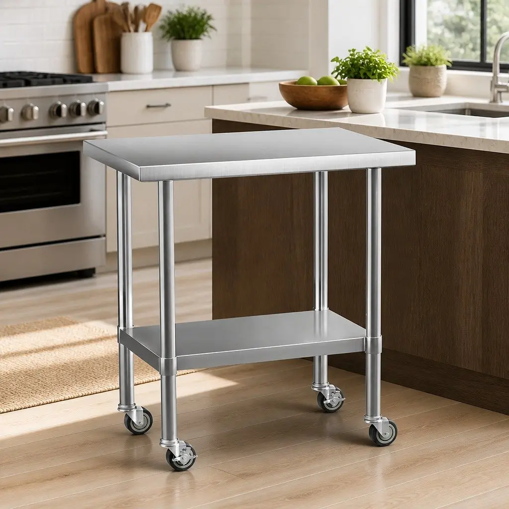 Stainless Steel Work Bench with Wheels 91x61cm