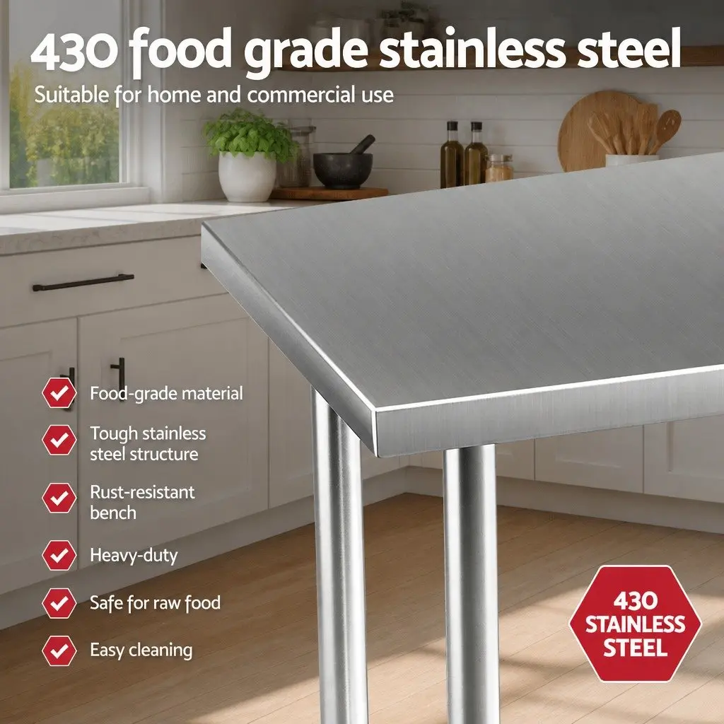 Stainless Steel Work Bench Kitchen Use 91x61cm with Wheels and Adjustable Shelf