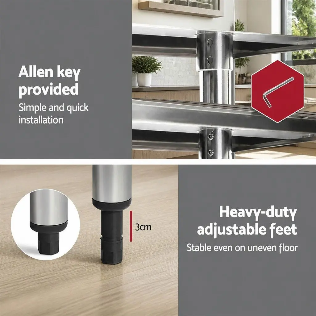 Stainless Steel Kitchen Work Table with Adjustable Height and Wheels