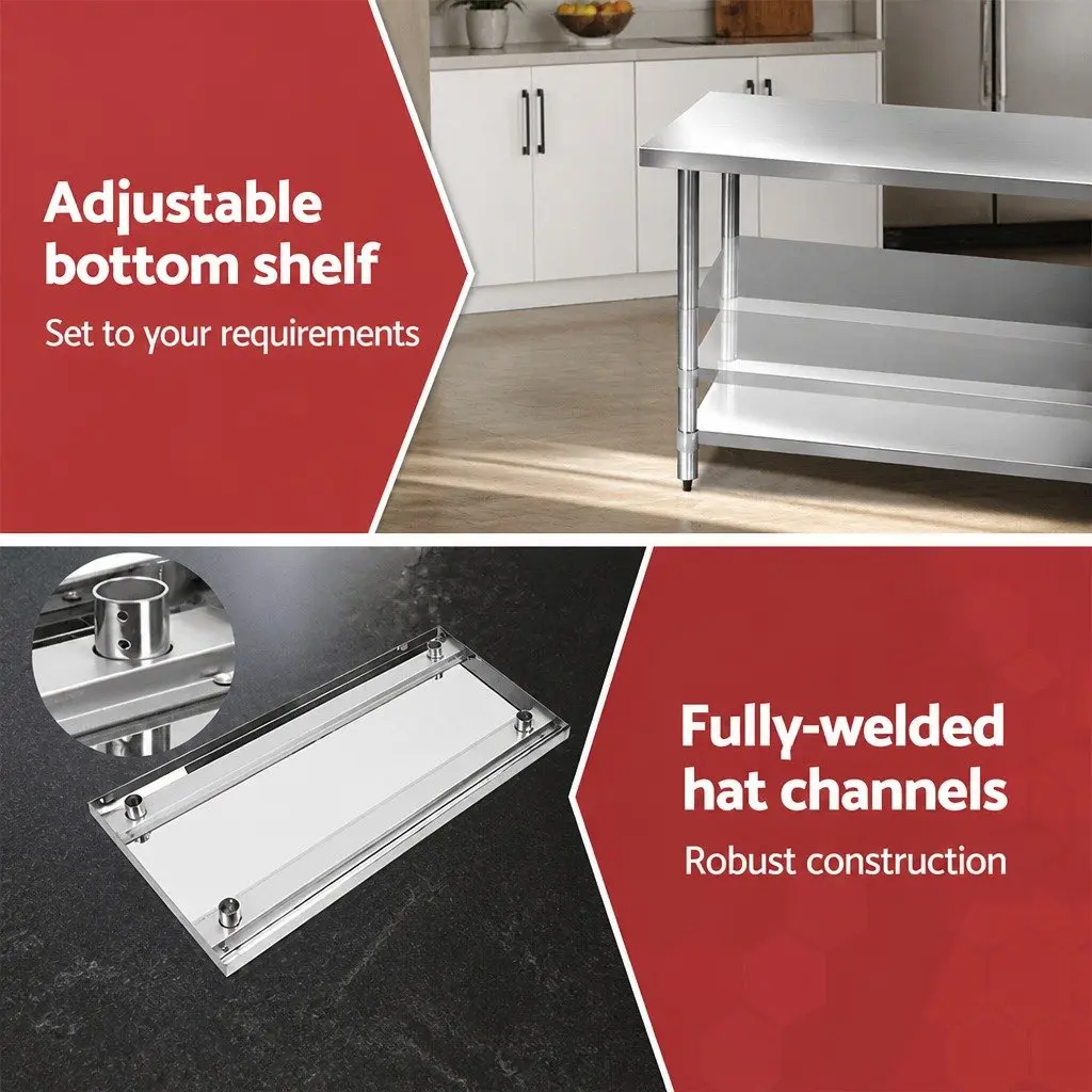 Stainless Steel Kitchen Work Table with Adjustable Height and Wheels