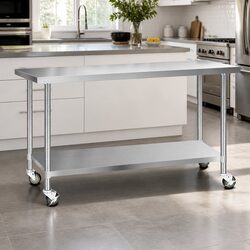 Stainless Steel Kitchen Bench with Wheels Mobile Work Table Storage 1829mm