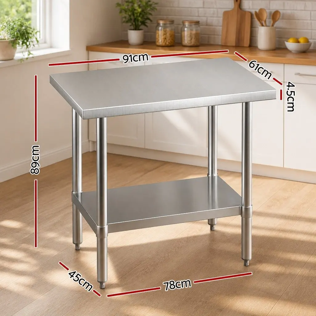 Stainless Steel Work Bench Kitchen Preparation Table 910x610mm Silver