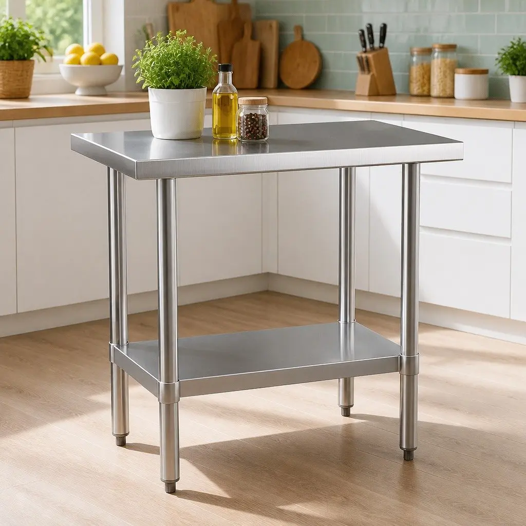 Stainless Steel Work Bench Kitchen Preparation Table 910x610mm Silver