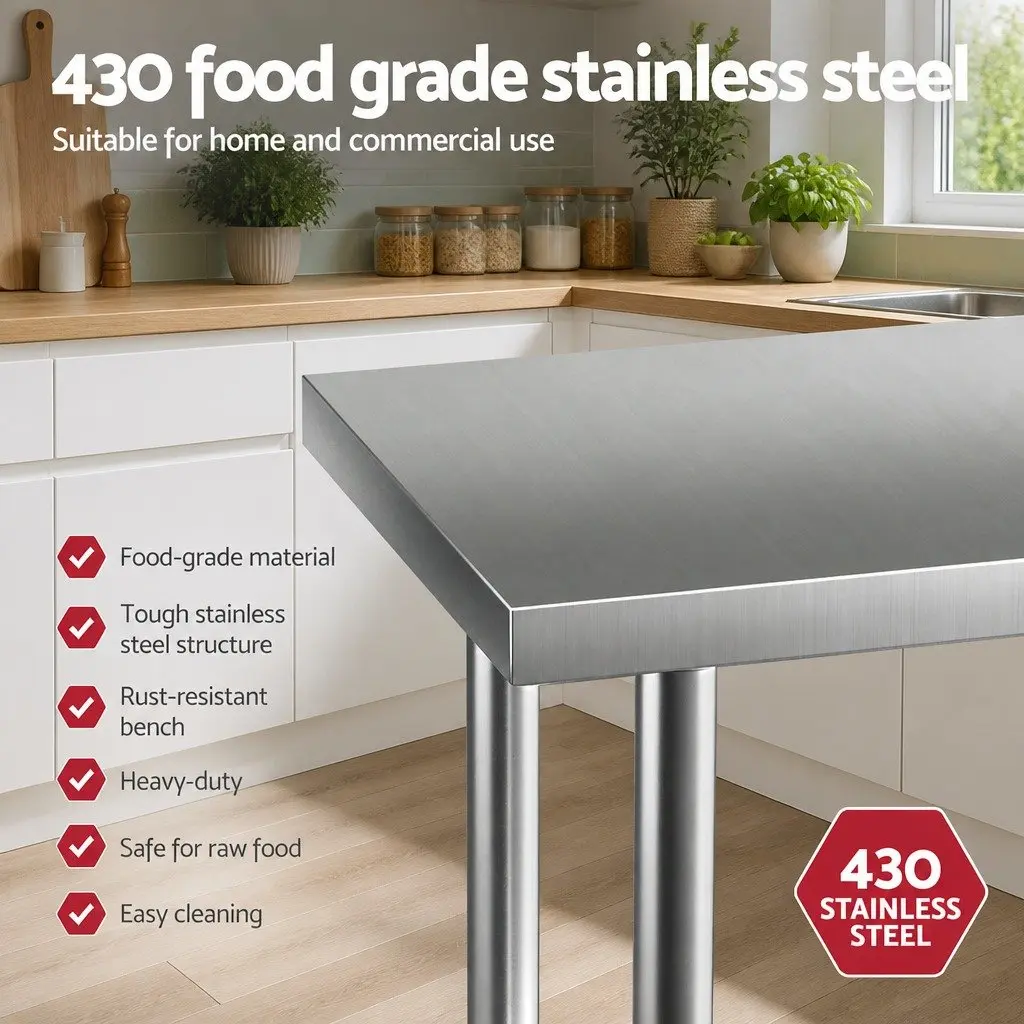 Stainless Steel Work Bench Kitchen Preparation Table 910x610mm Silver
