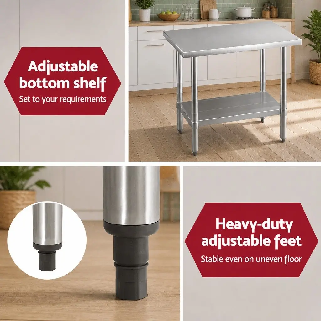 Stainless Steel Work Bench Kitchen Preparation Table 910x610mm Silver