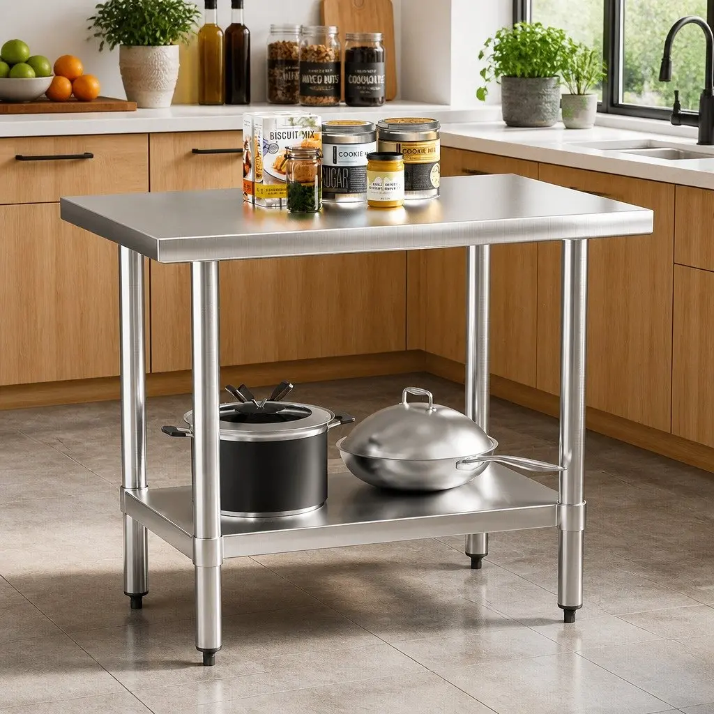 Stainless Steel Work Bench Kitchen Preparation Table 910x610mm Silver