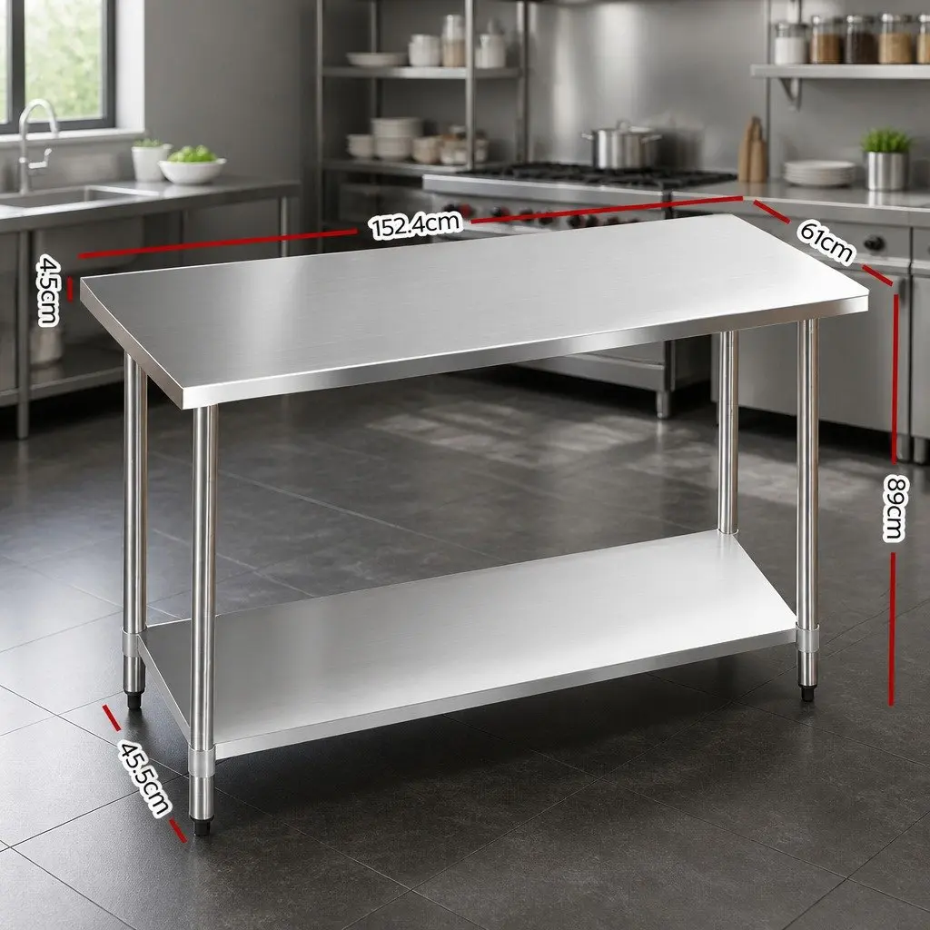 Stainless Steel Work Bench Kitchen Prep Table 1524x610mm