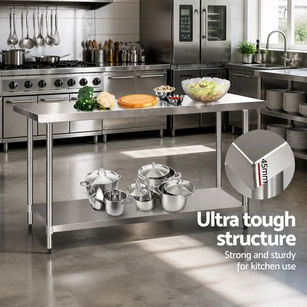 Stainless Steel Kitchen Work Bench 1829x610mm Commercial Food Prep Table with