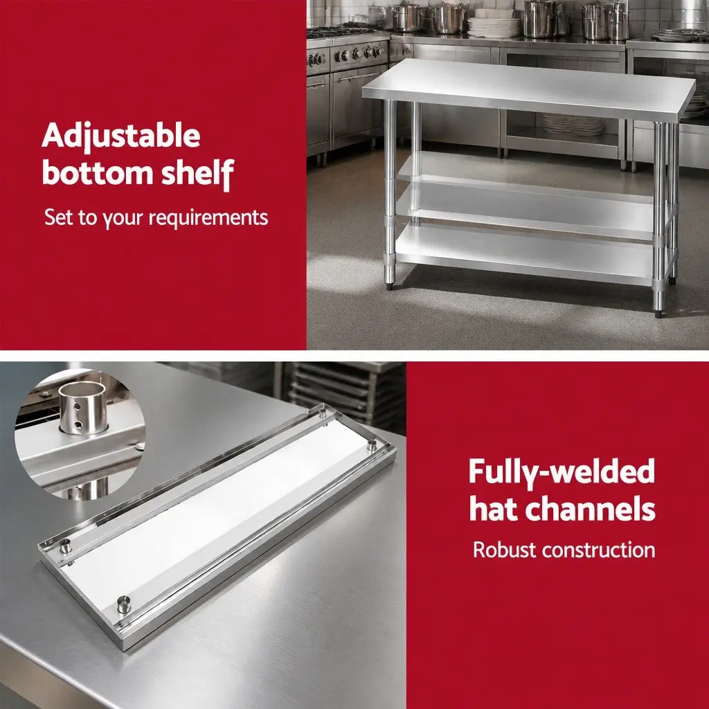 Stainless Steel Kitchen Work Bench 1829x610mm Commercial Food Prep Table with