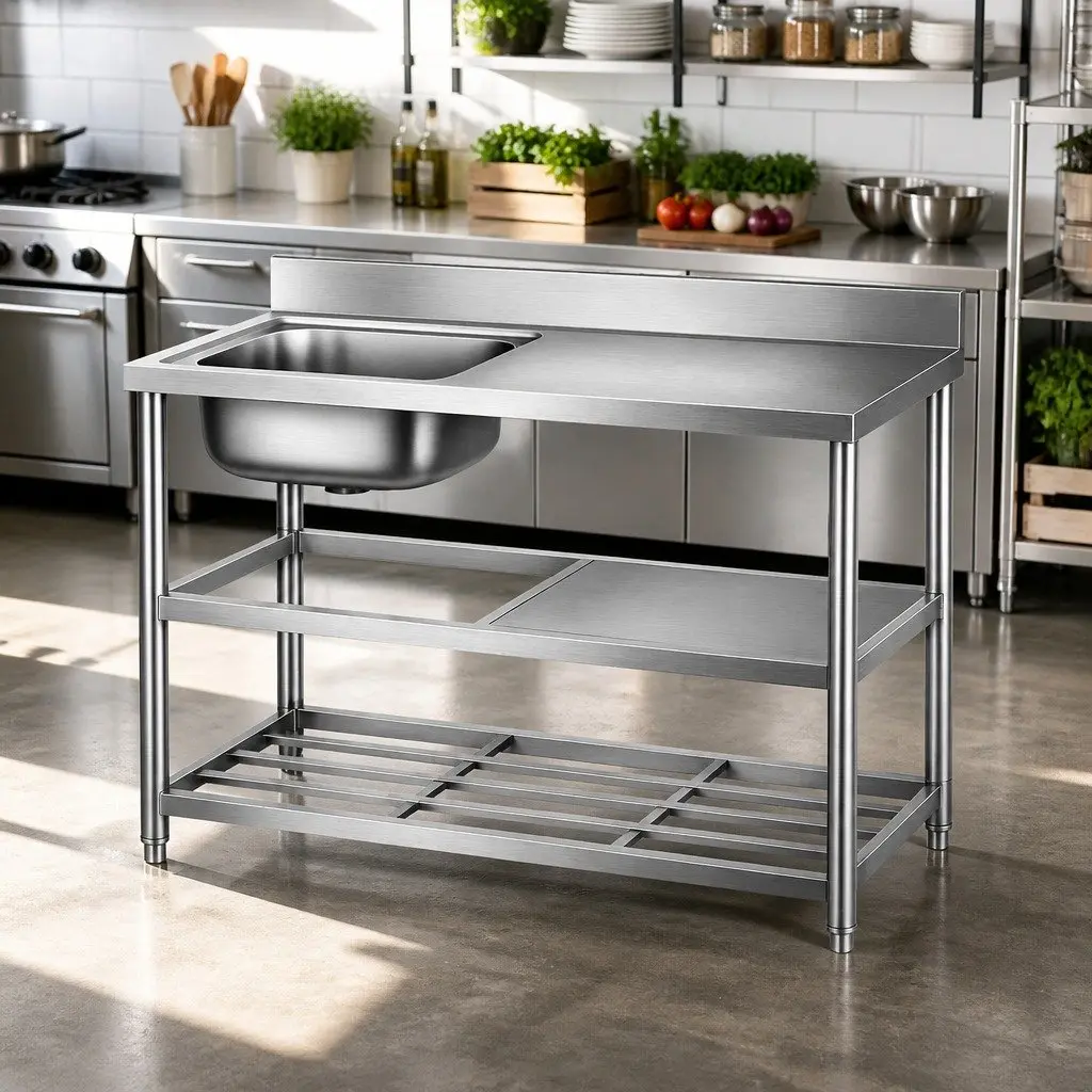 120cm Stainless Steel Kitchen Bench with Sink