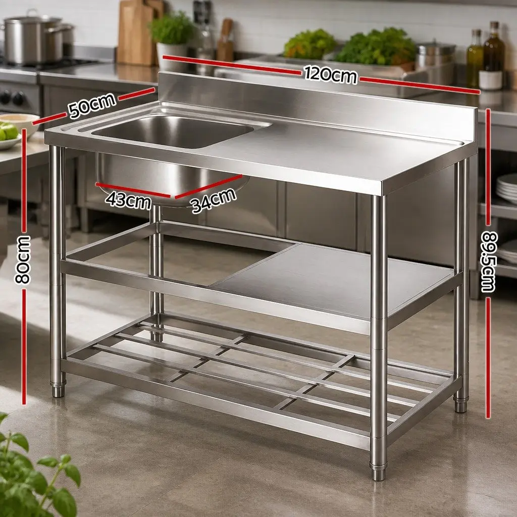 120cm Stainless Steel Kitchen Bench with Sink