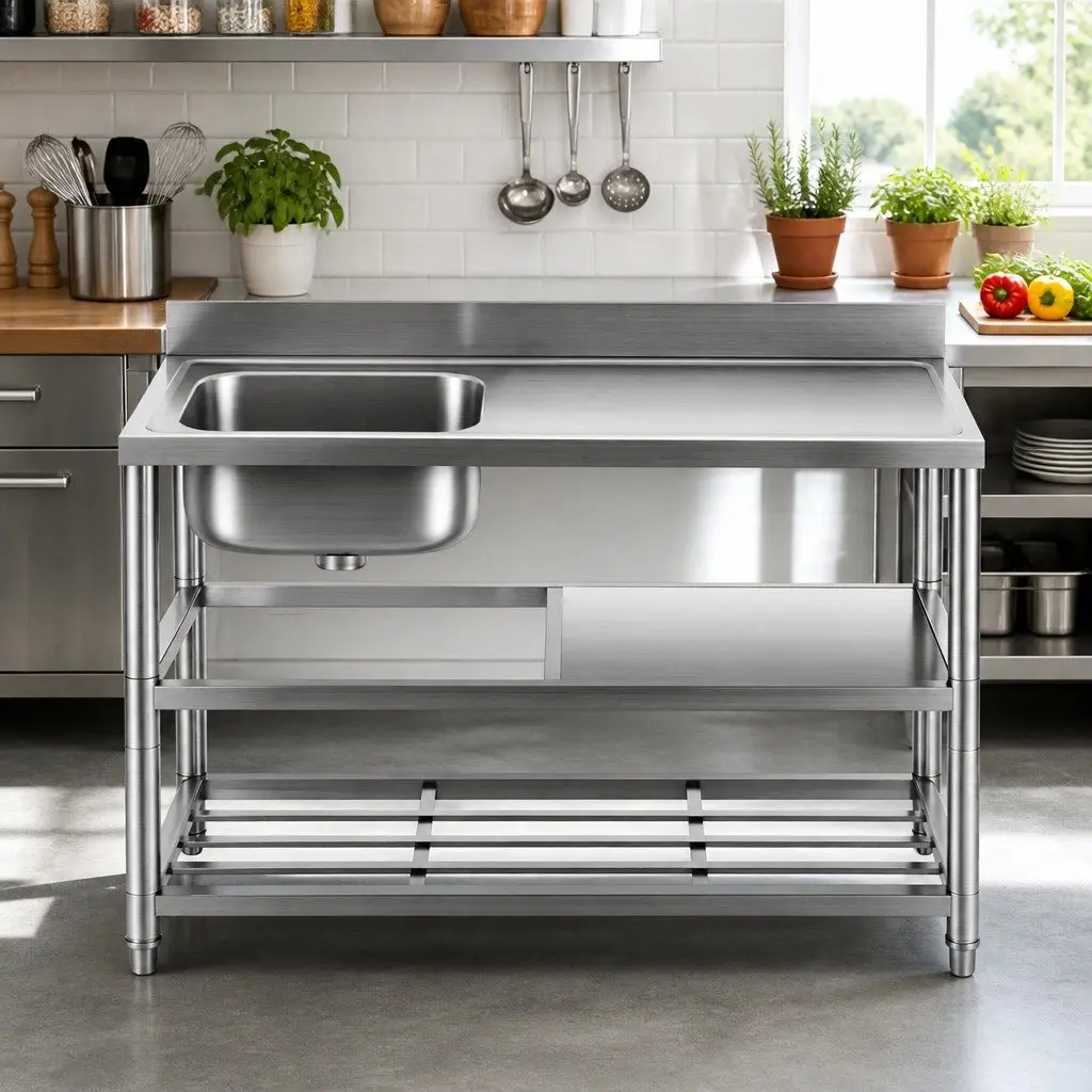 120cm Stainless Steel Kitchen Bench with Sink