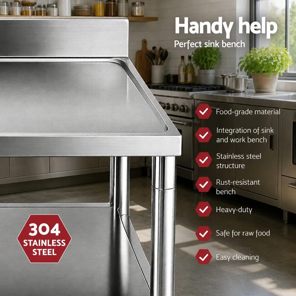 120cm Stainless Steel Kitchen Bench with Sink