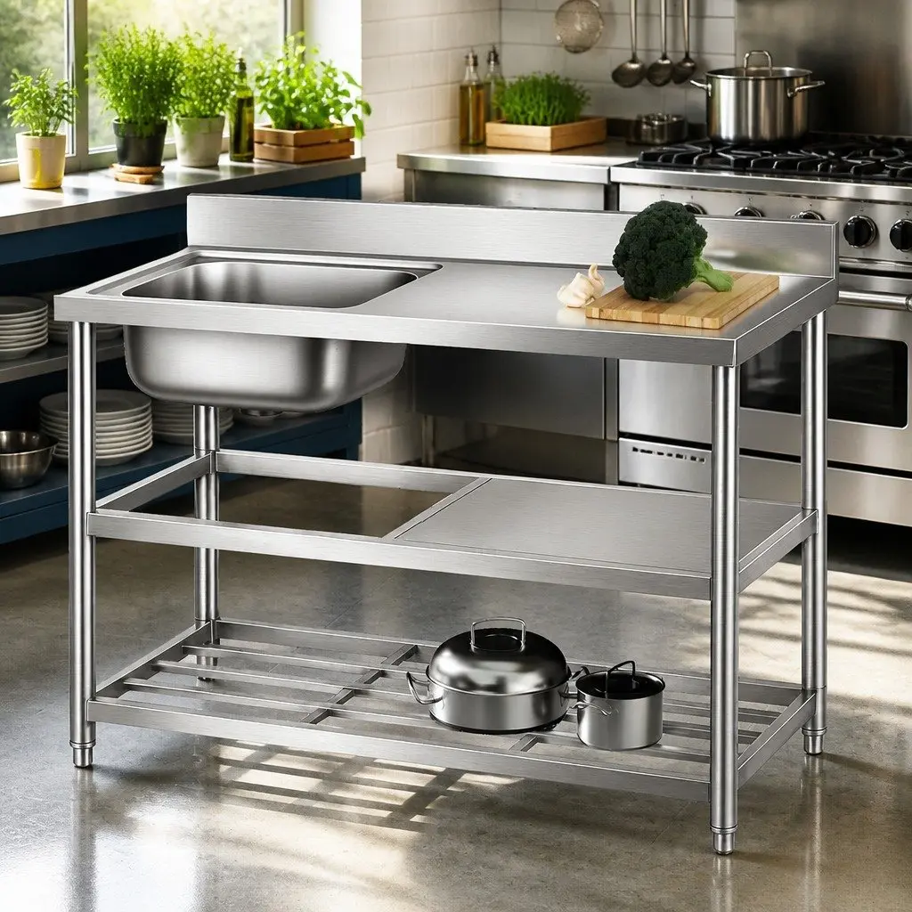 120cm Stainless Steel Kitchen Bench with Sink