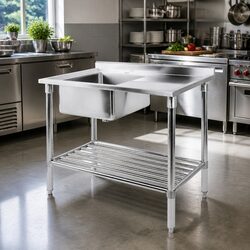 Stainless Steel Sink Bench 100x60cm Commercial Kitchen Double Sink Prep Table