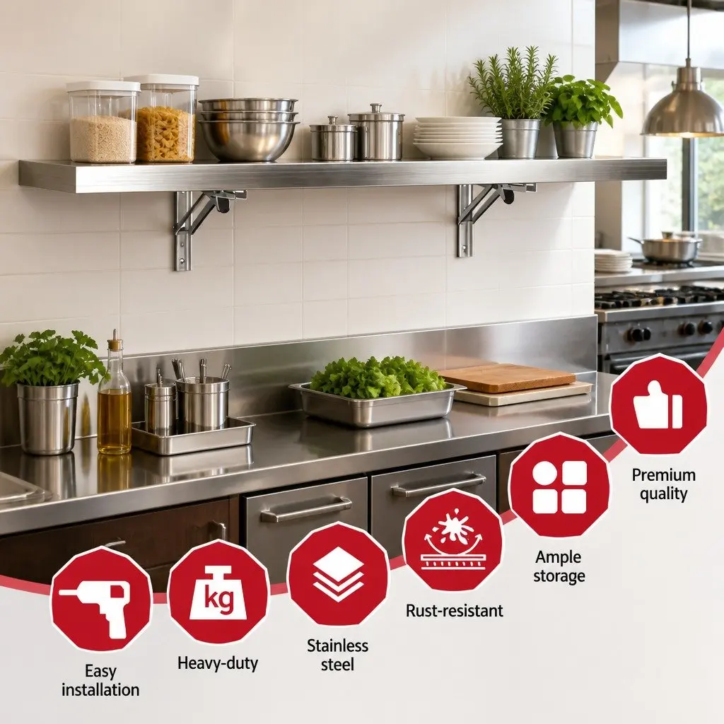 Stainless Steel Wall Shelf Kitchen Storage Rack 1200x300mm