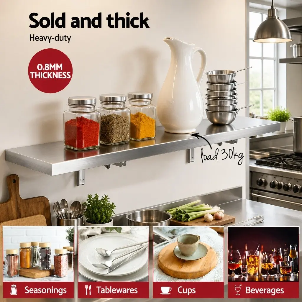 Stainless Steel Wall Shelf Kitchen Storage Rack 1200x300mm