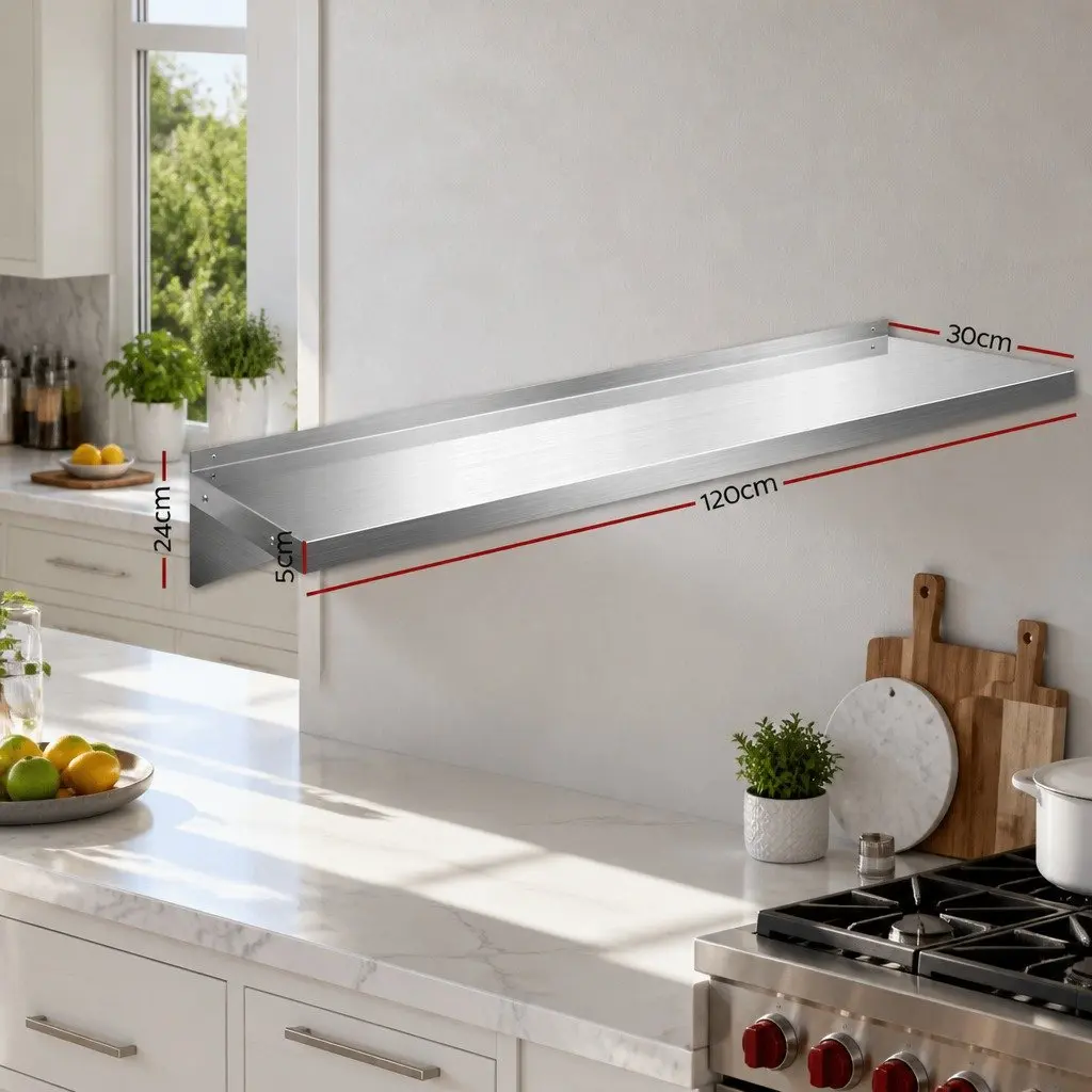 Stainless Steel Kitchen Wall Shelf 1200mm Mounted Rack Storage Display
