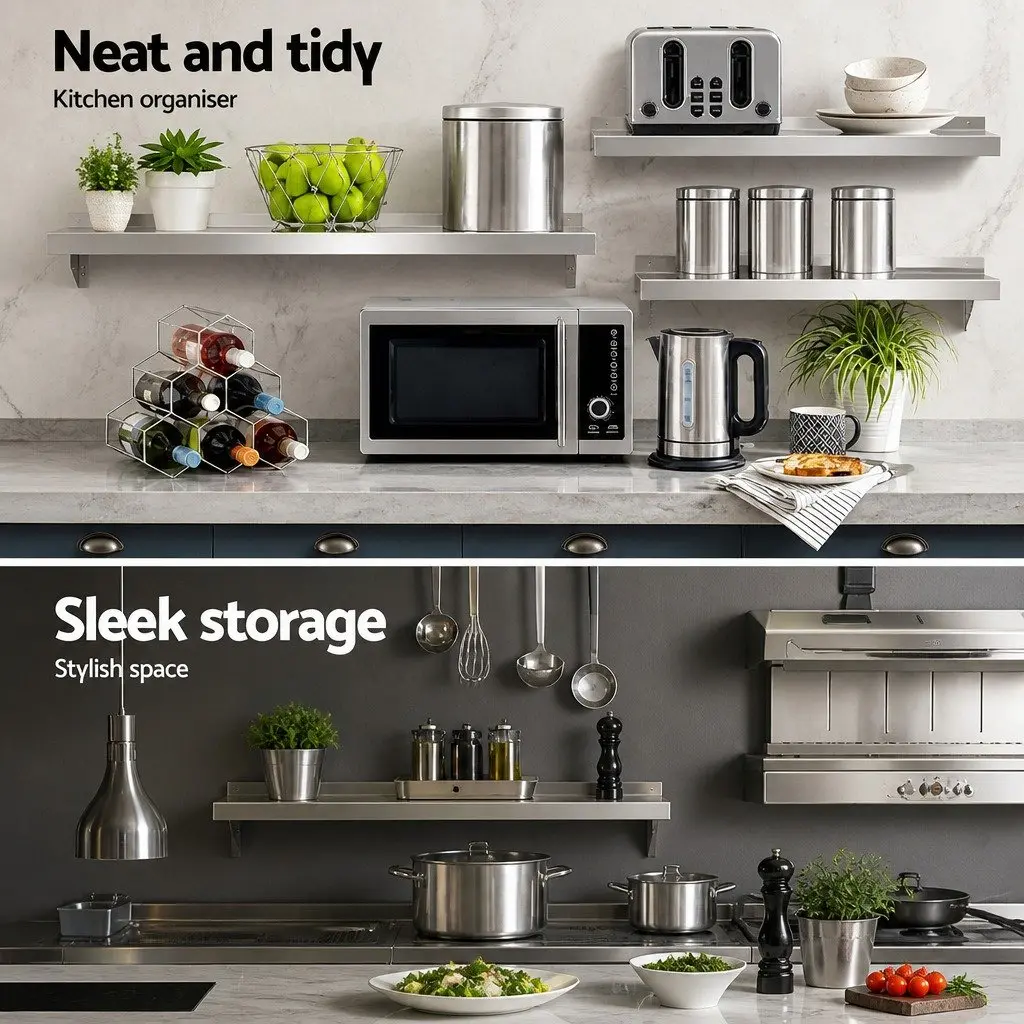 Stainless Steel Kitchen Wall Shelf 1200mm Mounted Rack Storage Display