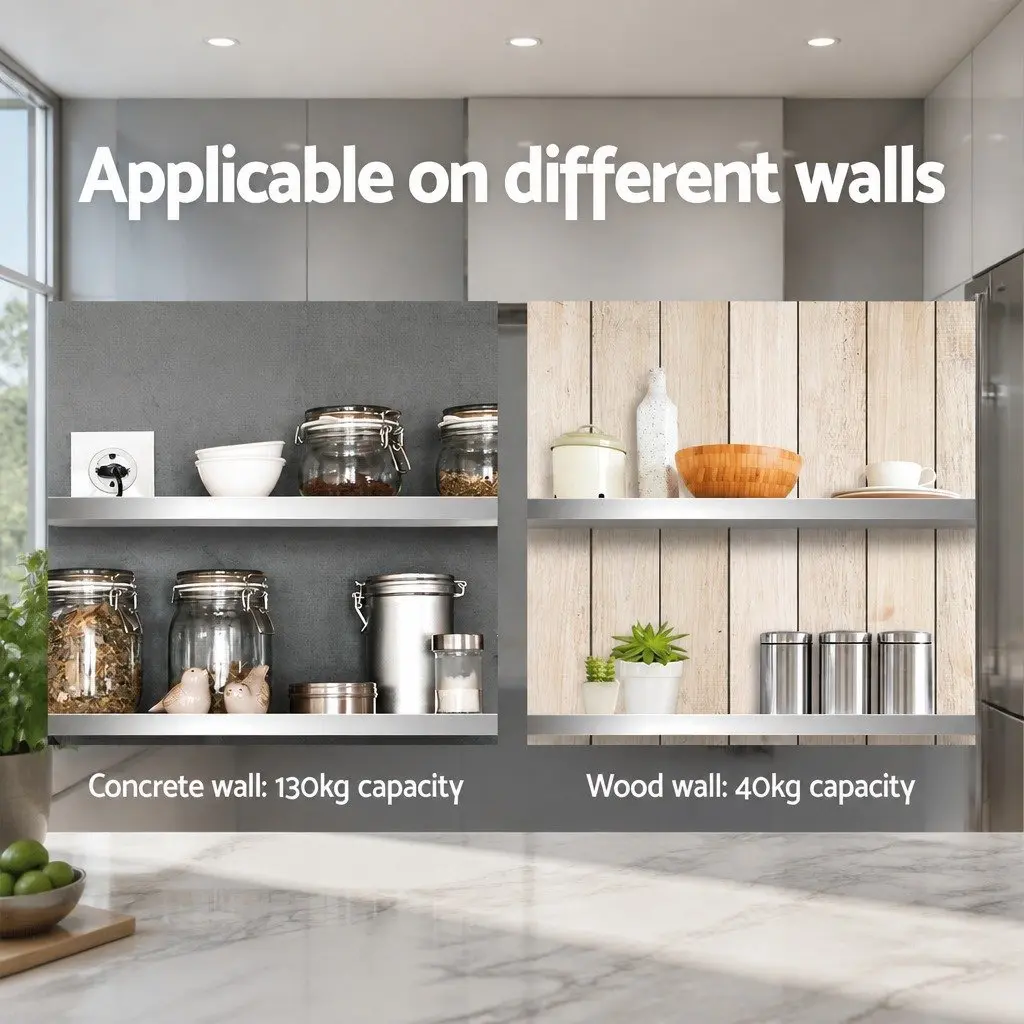 Stainless Steel Kitchen Wall Shelf 1200mm Mounted Rack Storage Display