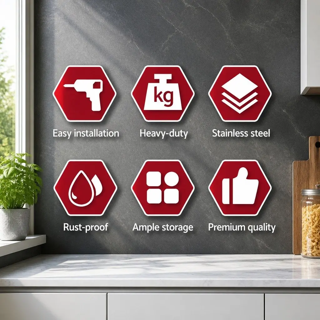 Stainless Steel Kitchen Wall Shelf 1200mm Mounted Rack Storage Display