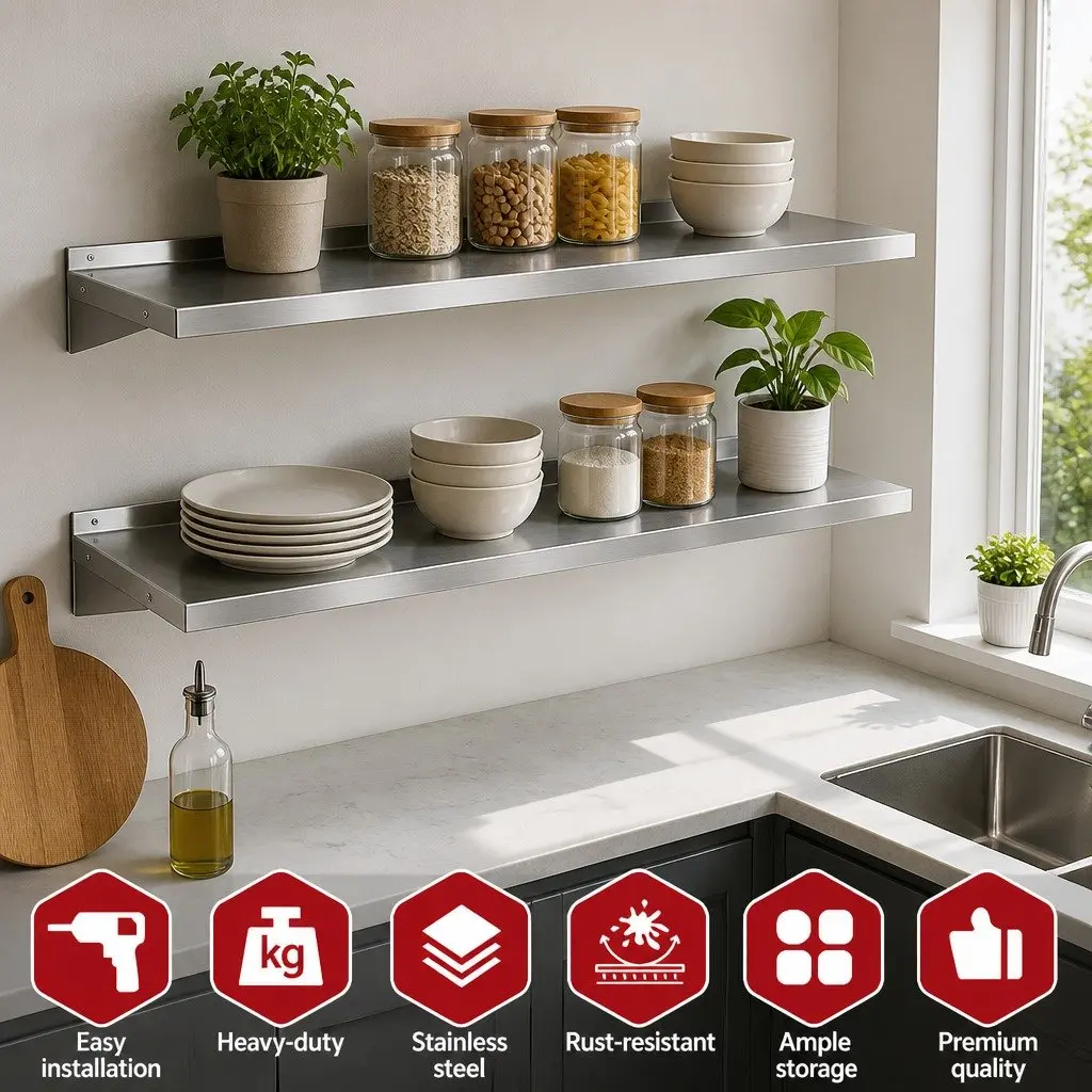 Stainless Steel Wall Mounted Kitchen Shelf Storage Rack 1200mm