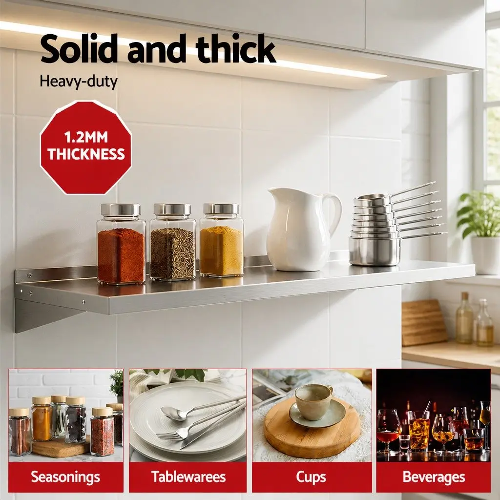 Stainless Steel Wall Mounted Kitchen Shelf Storage Rack 1200mm