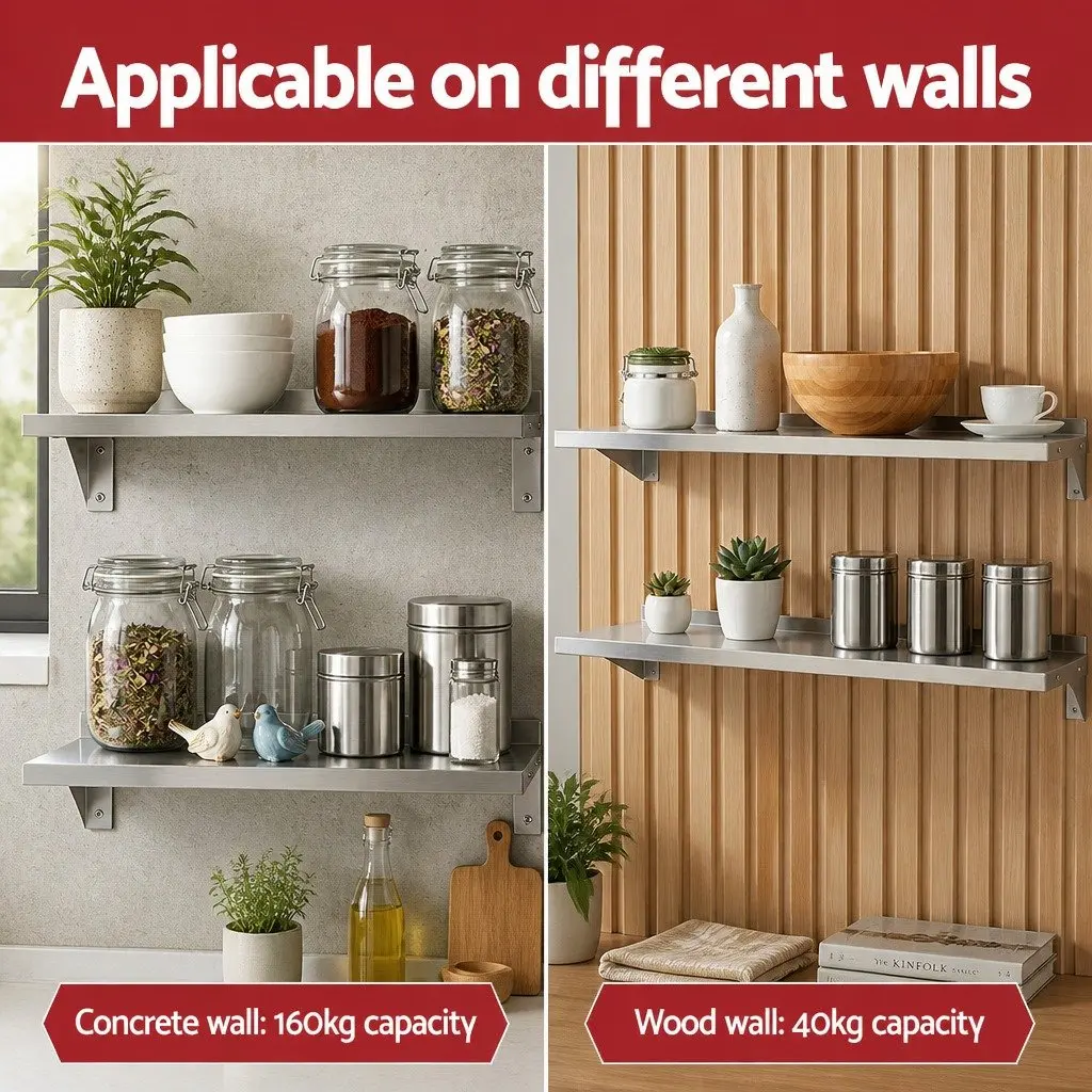 Stainless Steel Wall Mounted Kitchen Shelf Storage Rack 1200mm