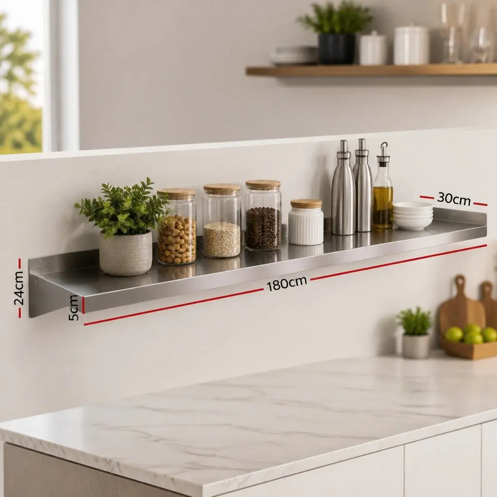 Wall Mounted Kitchen Shelf 1800mm Stainless Steel Storage Rack