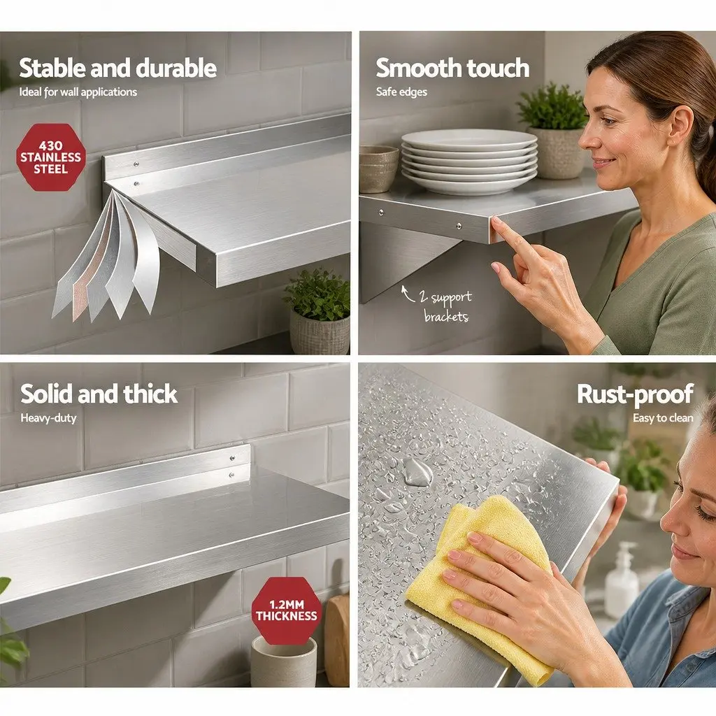 Wall Mounted Kitchen Shelf 1800mm Stainless Steel Storage Rack