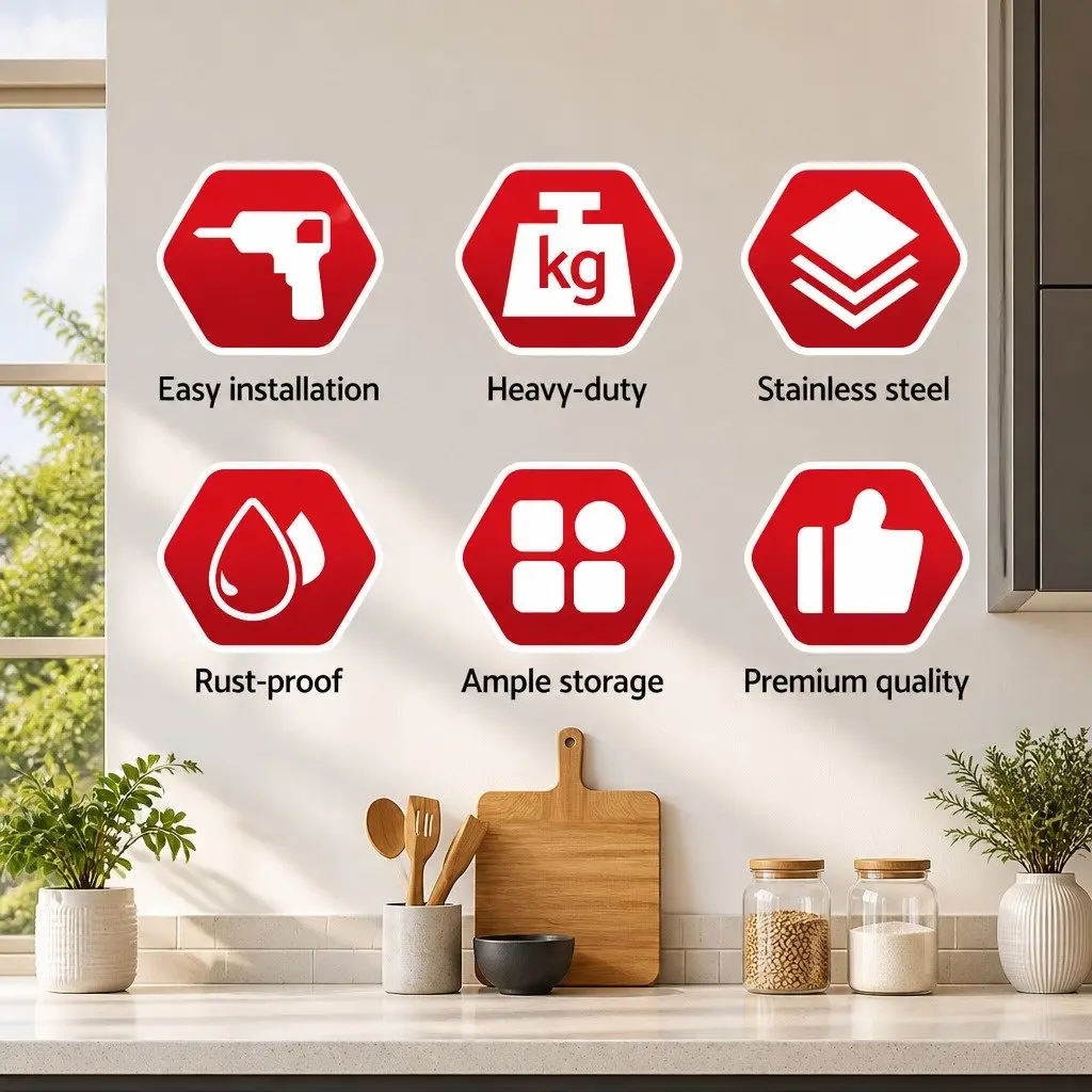 Wall Mounted Kitchen Shelf 1800mm Stainless Steel Storage Rack
