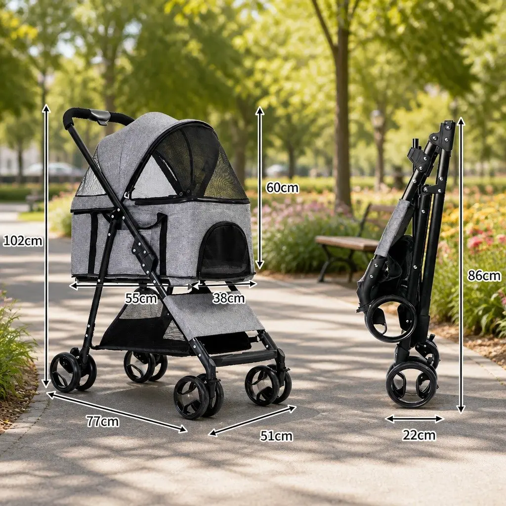 Pet Stroller for Dog Cat Travel Carrier Foldable Grey 77cm x 51cm x 102cm